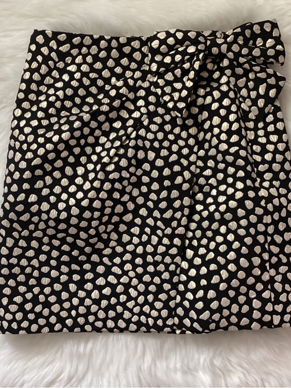 J. Crew Black Pencil Skirt with Metallic Champagne Dot Print and Bow Waist